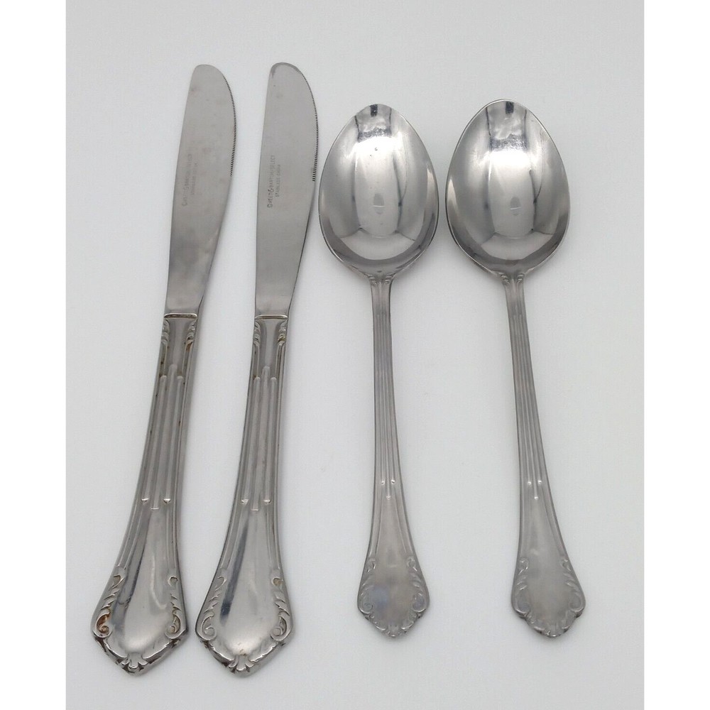 Reed And Barton Stainless China Silverware Flatware Set of 4 Spoons Knives